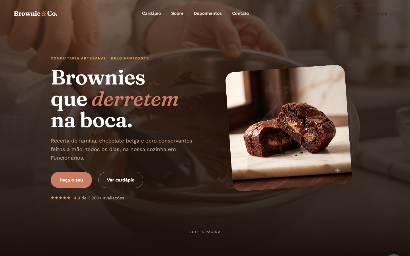 Site institucional para confeitaria de brownies, desenvolvido pela Constela