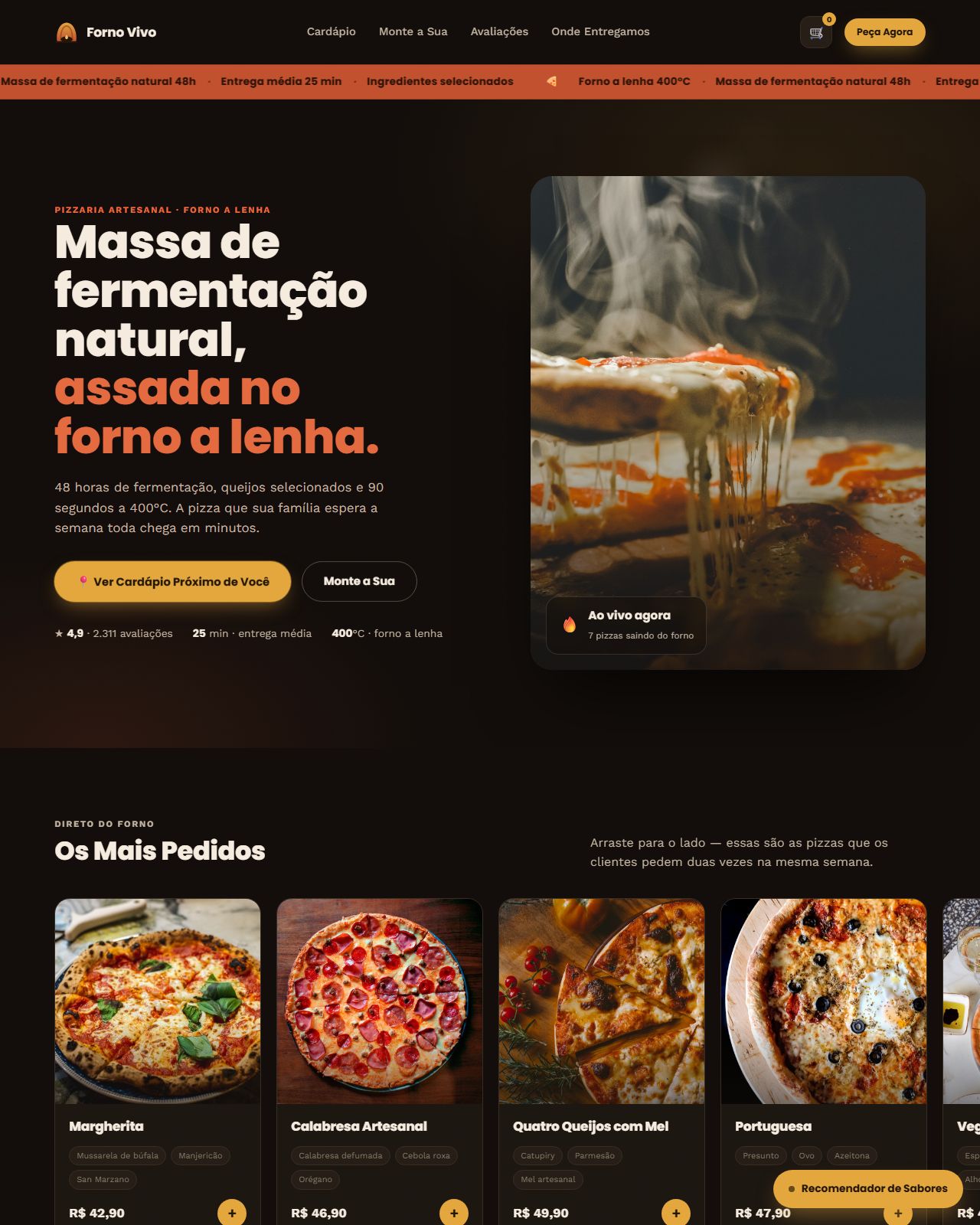 Site institucional para pizzaria, desenvolvido pela Constela