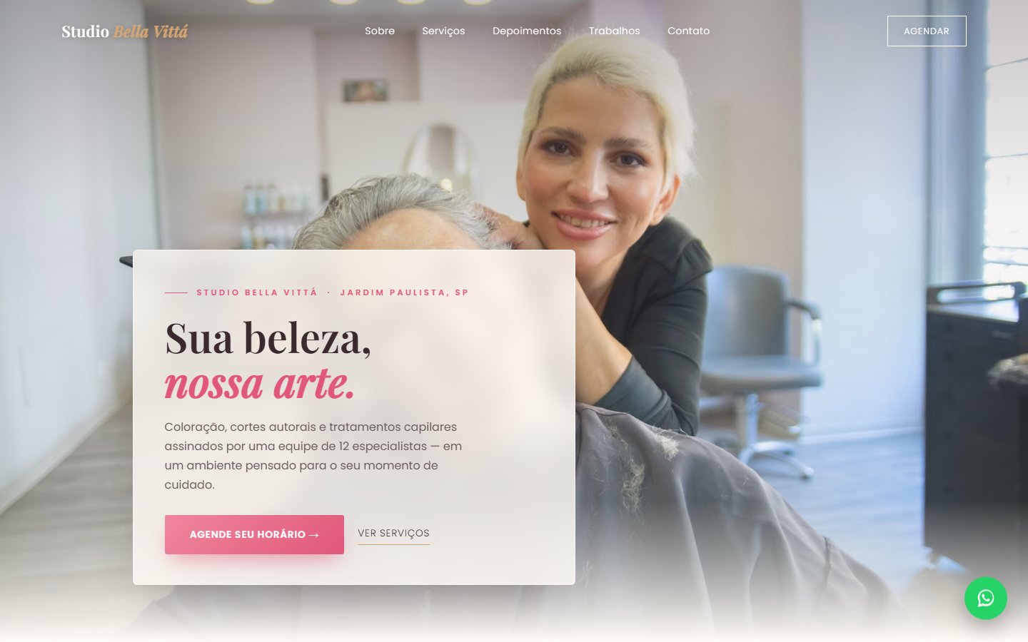 Site institucional para salão de beleza, desenvolvido pela Constela